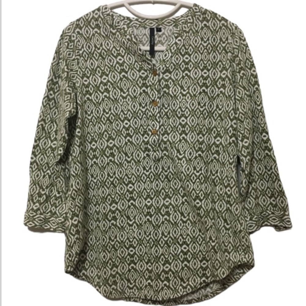 Cathy size small green & white blouse